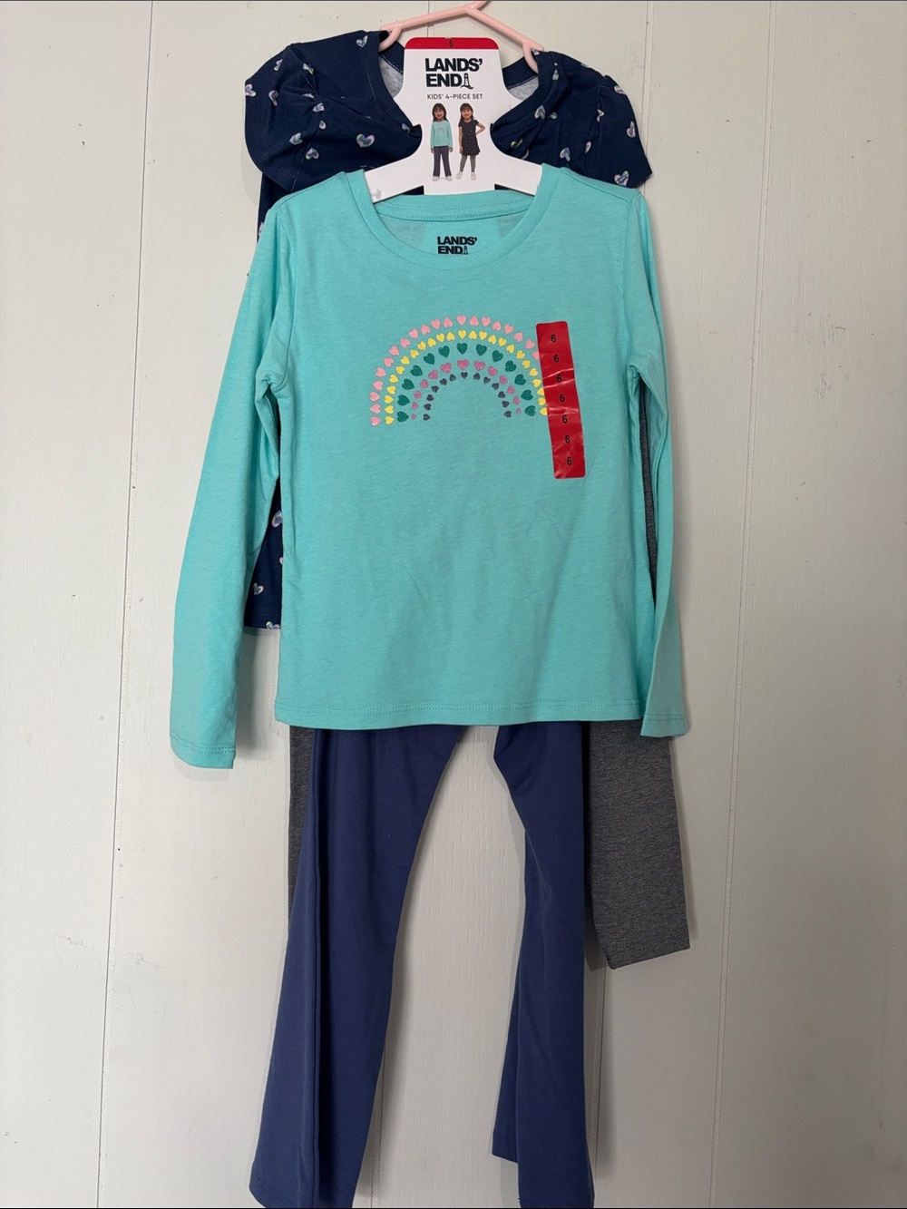 4 pc Lands' End Kids Teal & Navy Rainbow Heart Set
